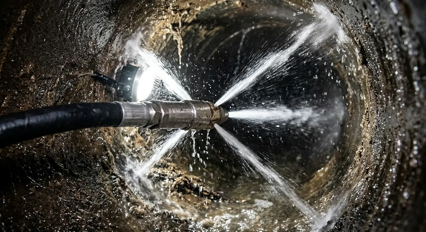 High-pressure hydro jetting nozzle cleaning sewer pipe for Trenchless Sewer Repair in Christiansburg